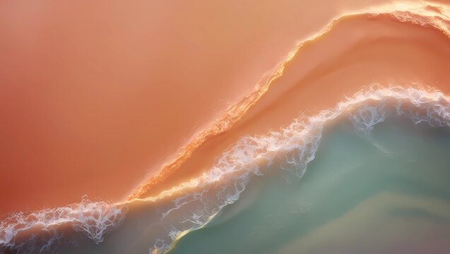 Abstract Aerial View of Beach Waves with Soft Pastel Hues
