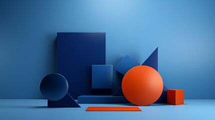 Wall Mural - Minimal_scene_with_geometrical_forms_in_blue_abstract