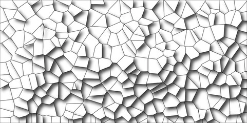 Poster - White Broken Stained Glass Background with Black lines. 3d shapes Geometric Retro tiles pattern. Quartz glass natural fragment can be used for marble bath floor.