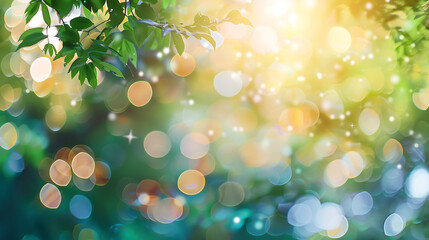Green bokeh light reflection with nature background.