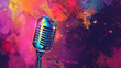 © alexandre - A isolated microphone on colorfull background with copy space . Open mic poster disco party.
