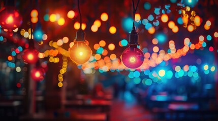 Wall Mural - A colorful lighted scene with a lot of lights and a lot of people