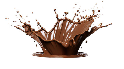 Wall Mural - rich chocolate splash icon with pouring cocoa, top view 3d render on transparent background | flat l
