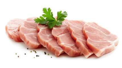 Wall Mural - Pork Slices on White Background with Clipping Path