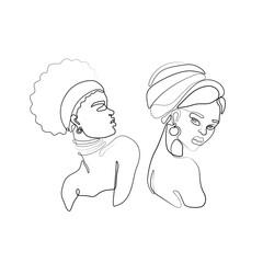 Canvas Print - Girl in traditional ethnic headwear turban continuous line drawing, tattoo, print for clothes and logo design, t-shirt, African female single line on white background, isolated vector. 