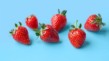 Sticker - Sweet fresh strawberries on blue background