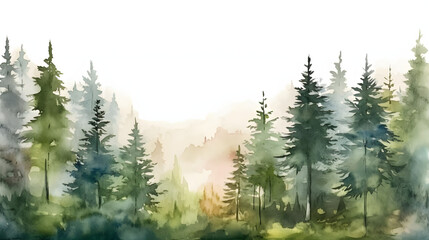 Poster - Coniferous Forest Watercolor Style