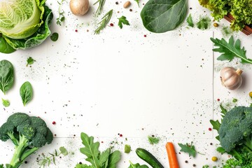 A Fresh Perspective: A Symphony of Green Vegetables and Herbs on White Background