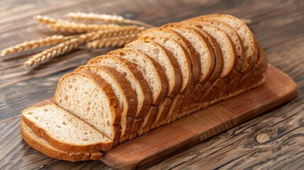 Wall Mural - Sliced wheat loaf on wooden surface