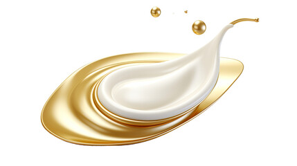 Wall Mural - glowing golden oil drop on milk cream - abstract 3d rendering with transparency for food and beverag