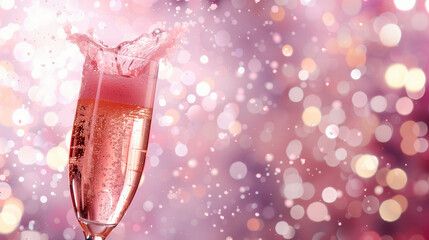 Close up of sparkling pink champagne in glasses, celebration or toast background