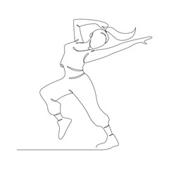 Woman dancing hip hop continuous line drawing of a woman energetic hip-hop dancer practicing.