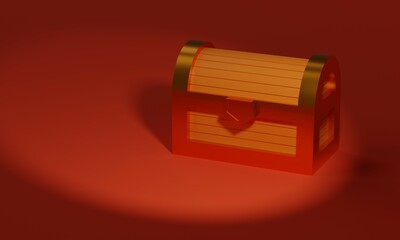 Poster - Wooden chest with gold on a red background. 3d rendering