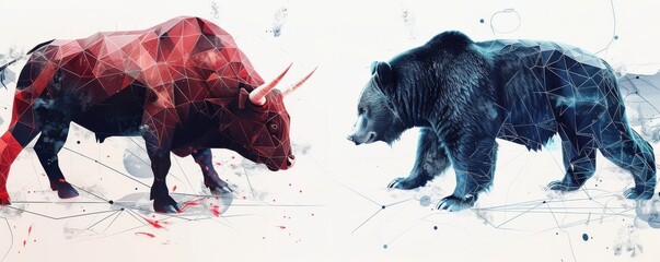 Wall Mural - Two bears are in a fight, one of them is a bull. The bull has horns and is standing on the left side of the image