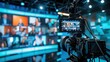 © Bambalino Studio - A camera is recording a live broadcast with multiple people on the screen. The camera is positioned in the middle of the scene, capturing the action from various angles. Scene is energetic and dynamic