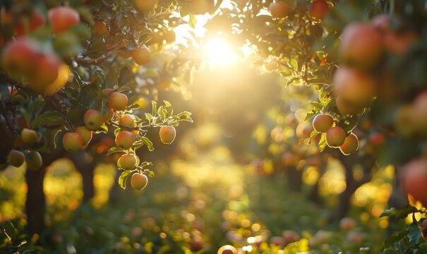 Sunlit apple orchard