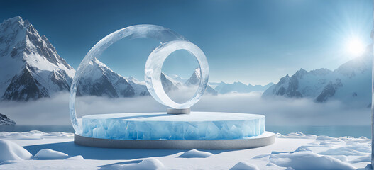 Wall Mural - ice podium background snow winter product platform cold mountain 3d. podium ice display background c