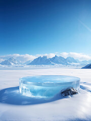 Wall Mural - ice podium background snow winter product platform cold mountain 3d. podium ice display background c