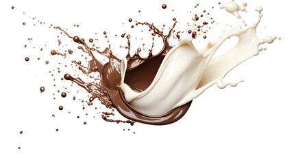 Wall Mural - decadent chocolate and milk splash isolated on transparent background - top view flat lay digital ar