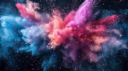 Wall Mural - Black background, colors powder explosion, colorful, delicate details