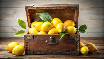 Wall Mural - A shiny treasure chest overflowing with juicy lemons, lemons, citrus, yellow, treasure chest, shiny, ripe, fresh, vibrant