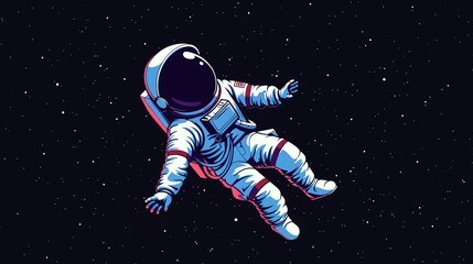Wall Mural - A cartoon astronaut floats in space.