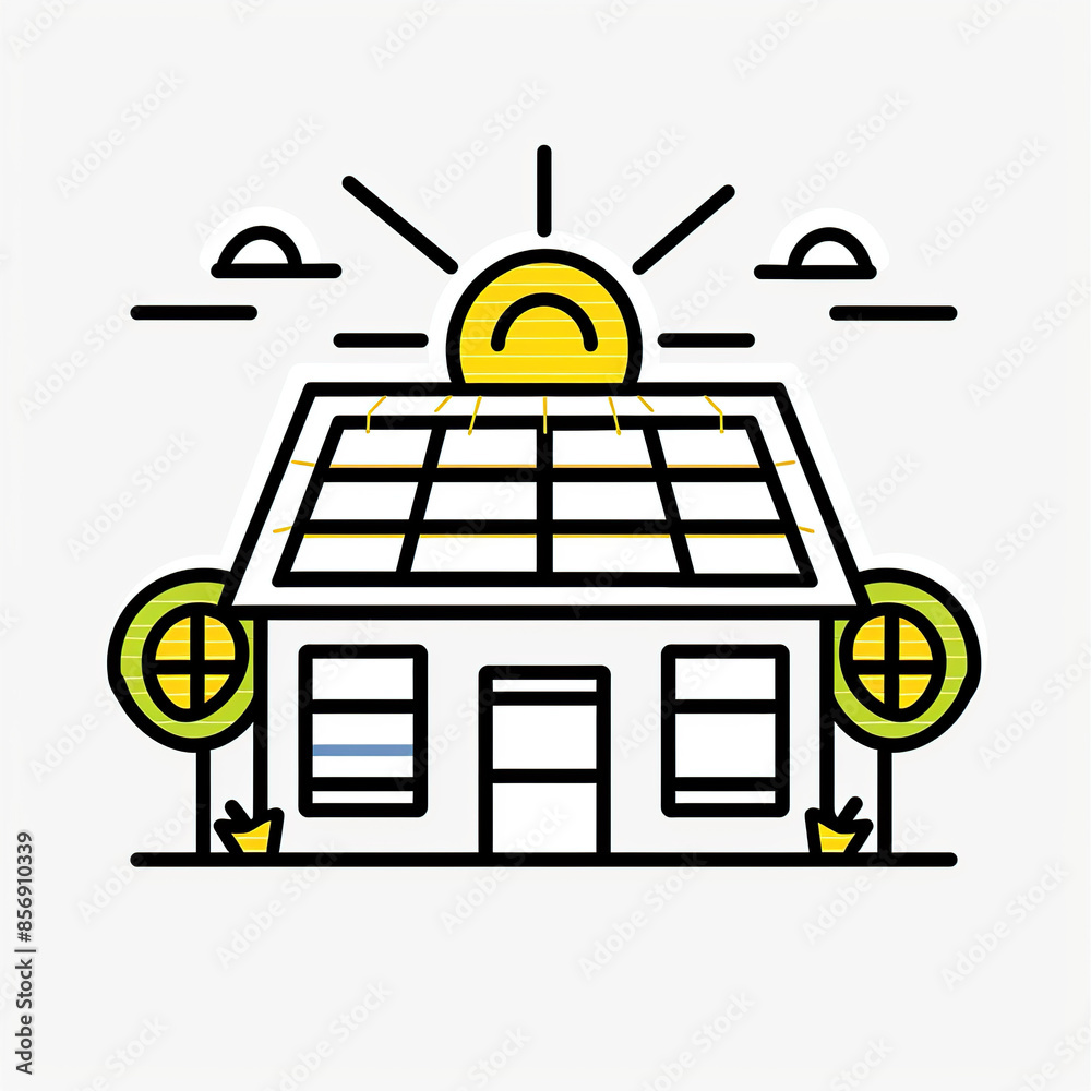 solar panel icon , simple flat line art, white background, minimalistic ...