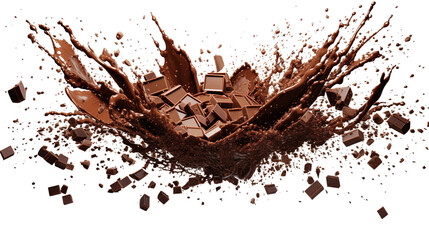 Wall Mural - tempting chocolate splash abstract background - transparent isolated cocoa art in 3d | top view flat