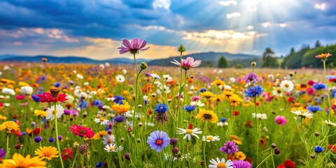 Wall Mural - Meadow filled with colorful flowers , blossoms, garden, nature, spring, outdoor, vibrant, botany, meadow, flora, blossom