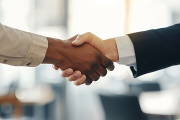 Closeup shot of two unrecognizable businessmen shaking hands in an office