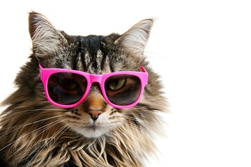 Wall Mural - Cat wear pink sunglasses, isolated on white background