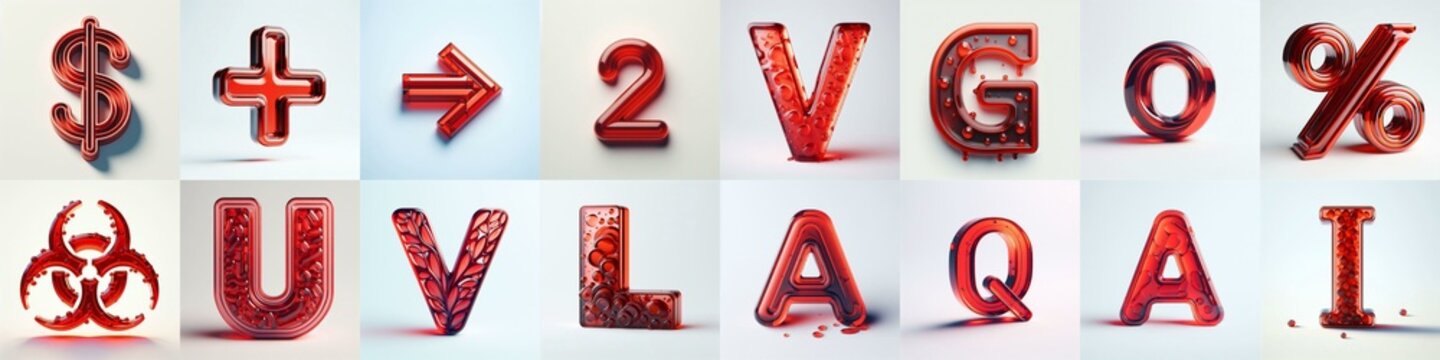 Red transparent glass 3D Lettering Typeface. AI generated illustration
