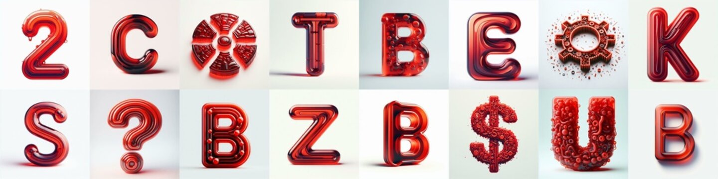 Red transparent glass 3D Lettering Typeface. AI generated illustration