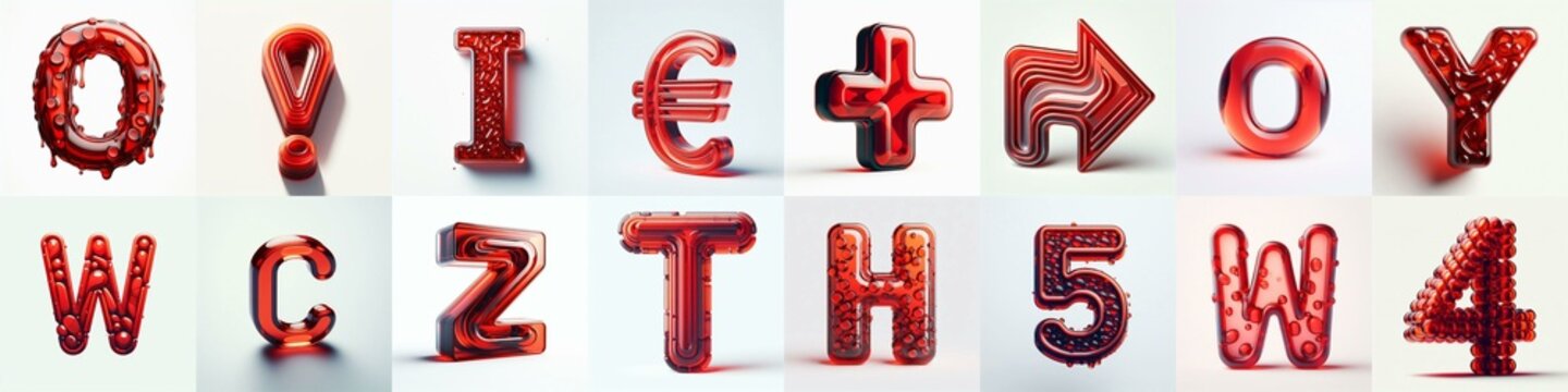 Red transparent glass 3D Lettering Typeface. AI generated illustration