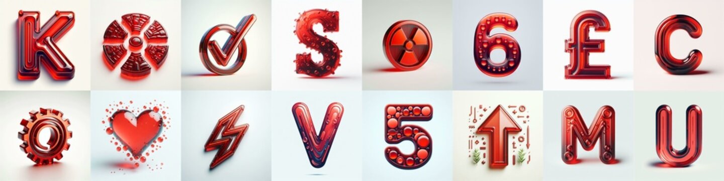 Red transparent glass 3D Lettering Typeface. AI generated illustration