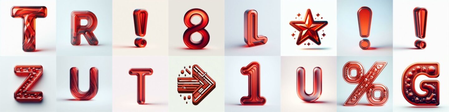 Red transparent glass 3D Lettering Typeface. AI generated illustration