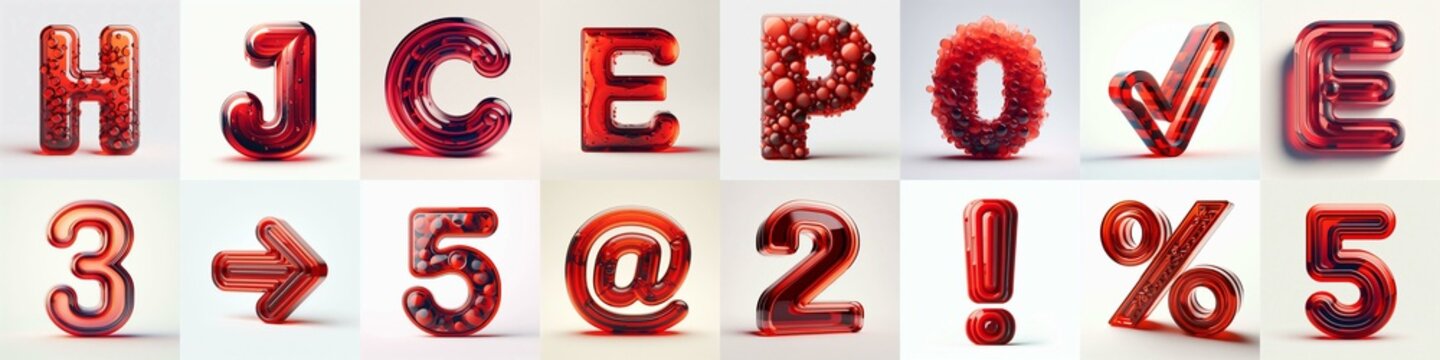 Red transparent glass 3D Lettering Typeface. AI generated illustration