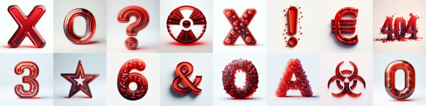 Red transparent glass 3D Lettering Typeface. AI generated illustration