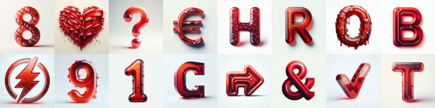 Red transparent glass 3D Lettering Typeface. AI generated illustration