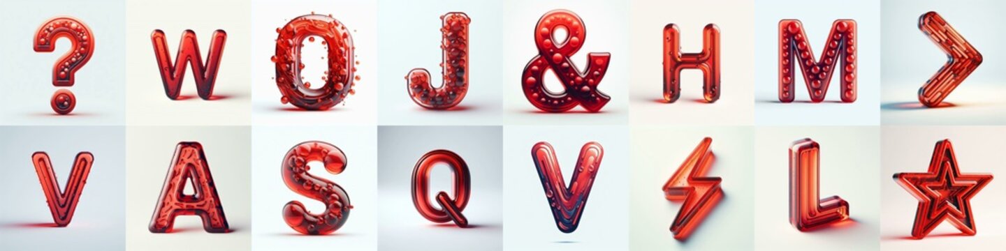 Red transparent glass 3D Lettering Typeface. AI generated illustration