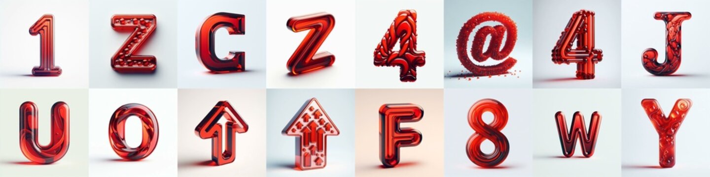 Red transparent glass 3D Lettering Typeface. AI generated illustration