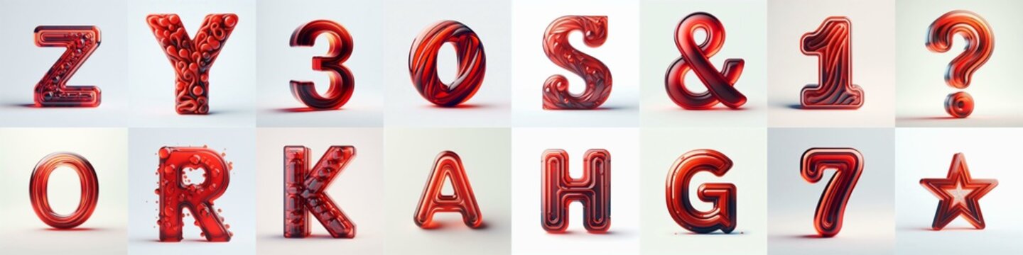 Red transparent glass 3D Lettering Typeface. AI generated illustration