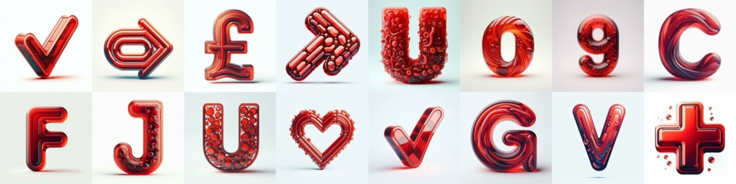 Red transparent glass 3D Lettering Typeface. AI generated illustration