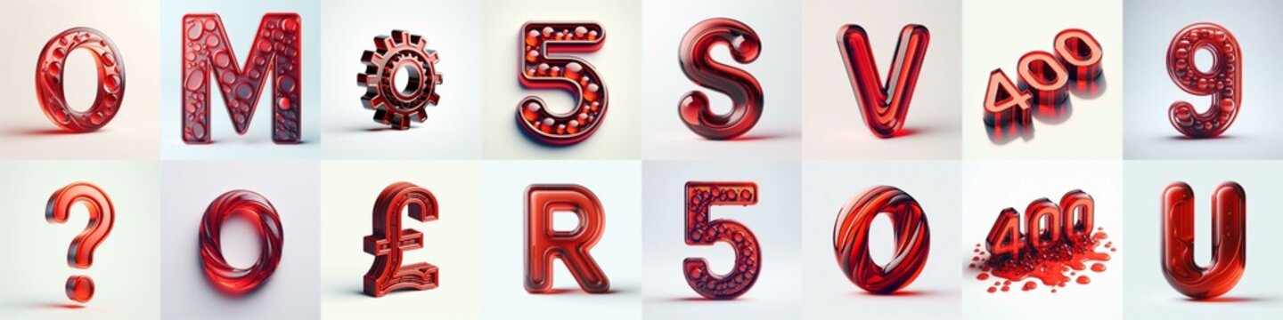 Red transparent glass 3D Lettering Typeface. AI generated illustration