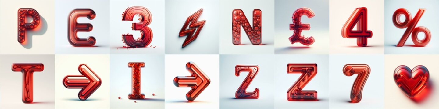 Red transparent glass 3D Lettering Typeface. AI generated illustration