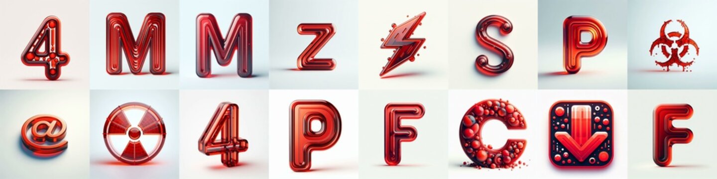 Red transparent glass 3D Lettering Typeface. AI generated illustration
