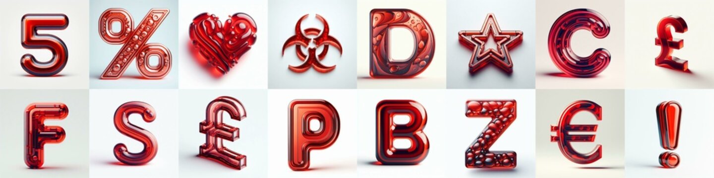 Red transparent glass 3D Lettering Typeface. AI generated illustration