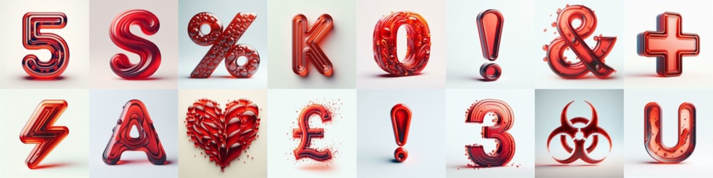 Red transparent glass 3D Lettering Typeface. AI generated illustration