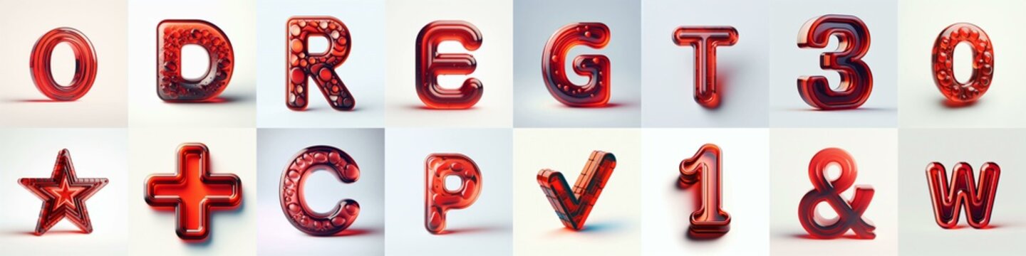 Red transparent glass 3D Lettering Typeface. AI generated illustration