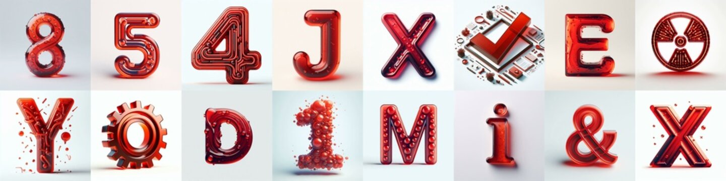 Red transparent glass 3D Lettering Typeface. AI generated illustration